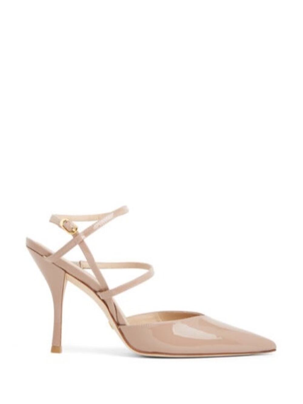 Stuart Weitzman Strappy Pointed Toe Pump Nude Patent 40 US 9.5